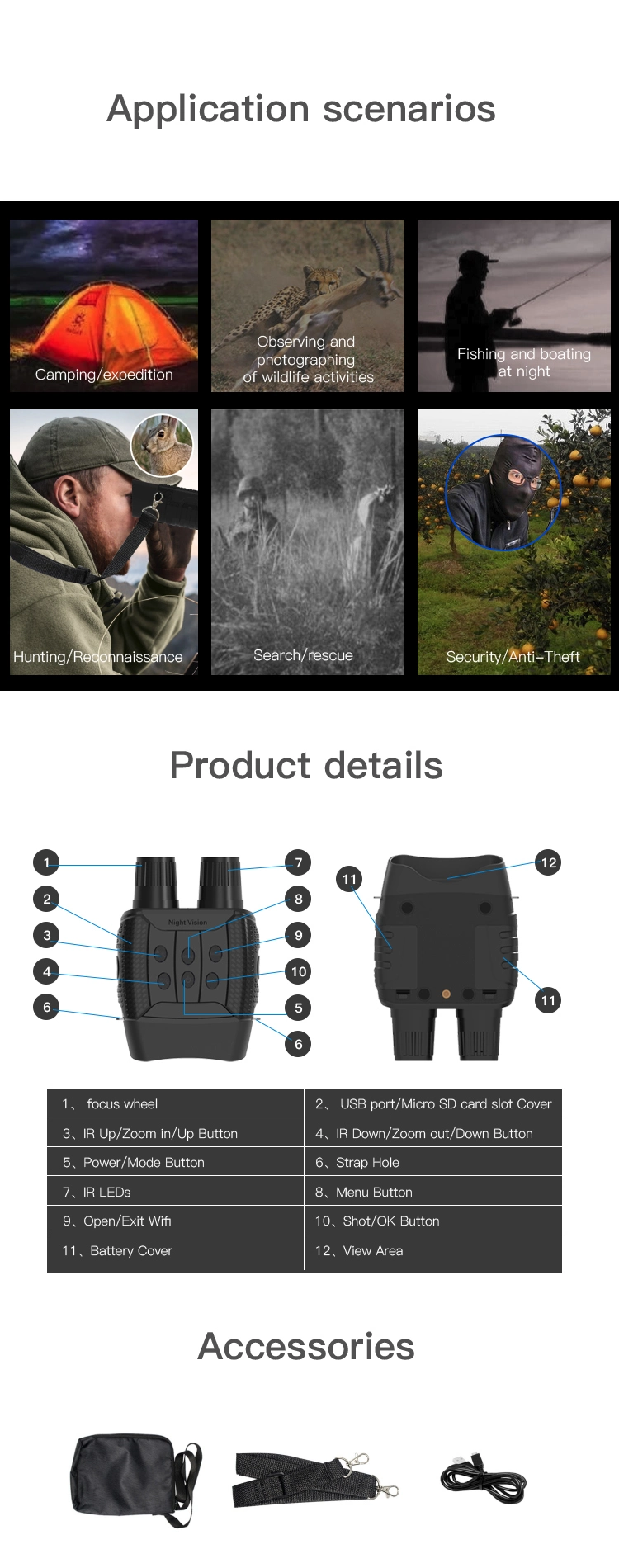 Long Range Telescope Infrared Camera WiFi Night Vision Binoculars
