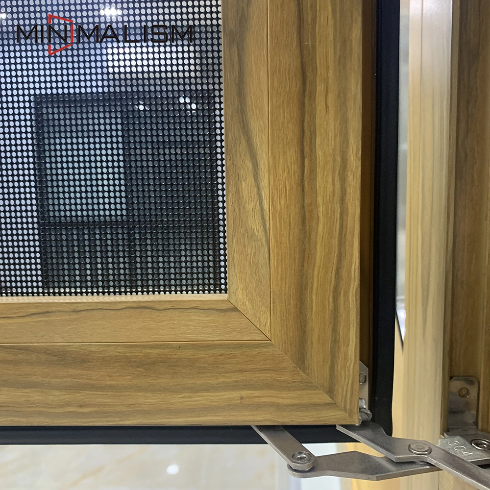 Wooden Color Aluminium Frame Arch Decoration Window with Mosquito Net