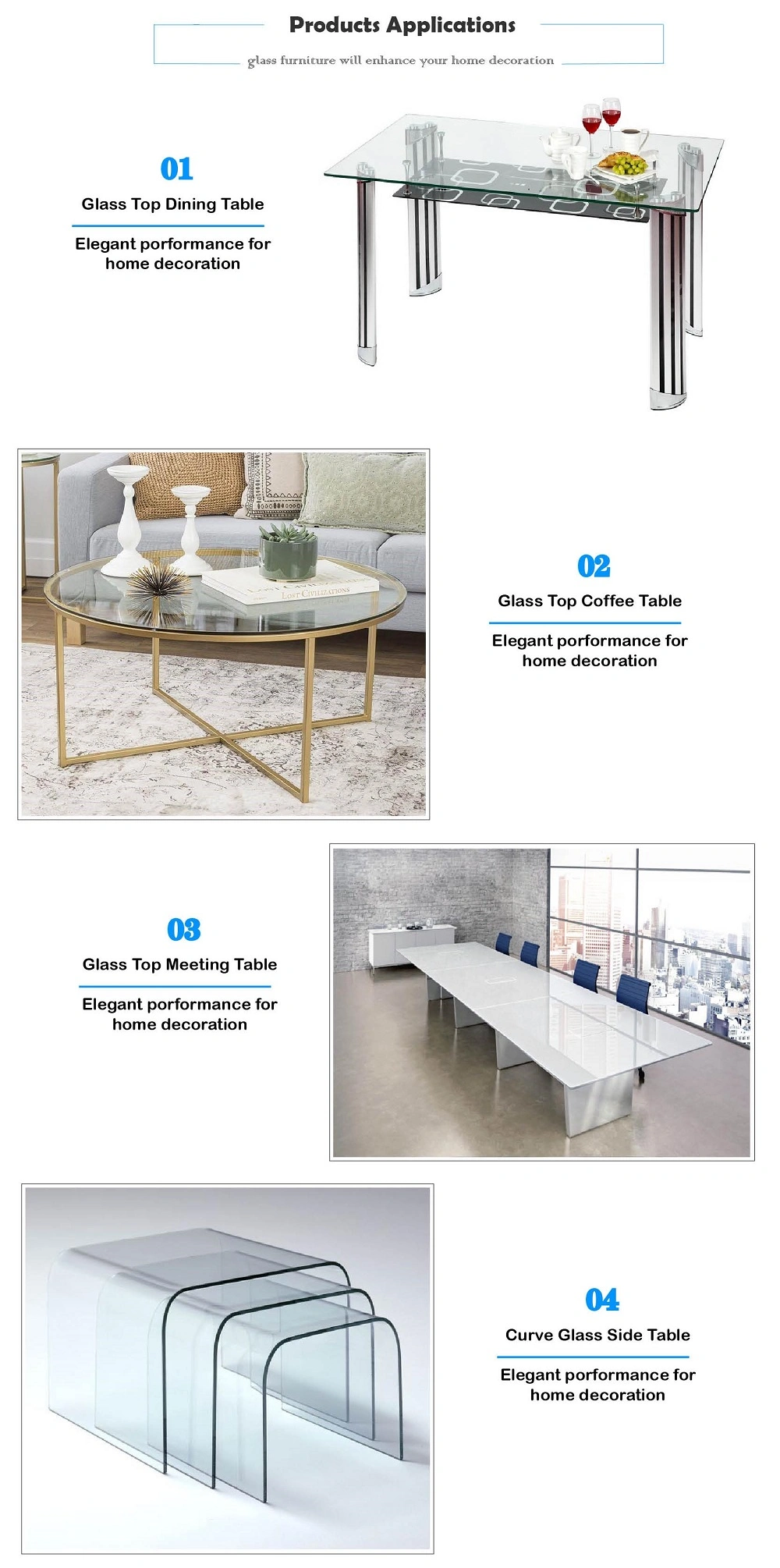 High Quality Toughened Glass Tabletops for Coffee Table, Side Table