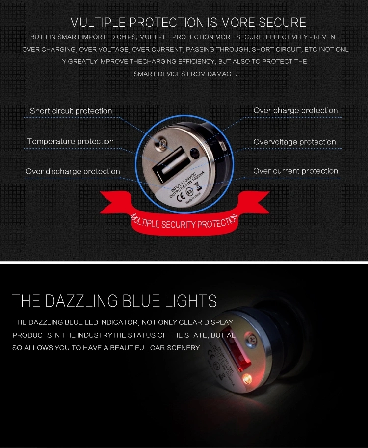 Car Charging Accessories Single USB Car Charger Adapter One USB Port LED 1A Smart Car Charger