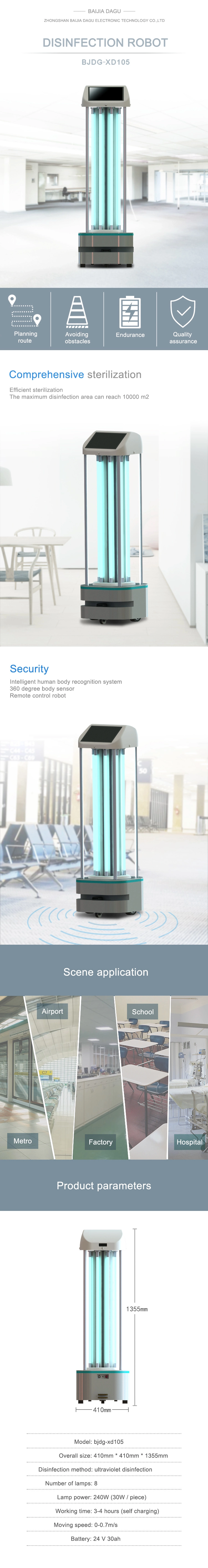 Medium Disinfect UVC Robot in Hours with Ultraviolet Lamp
