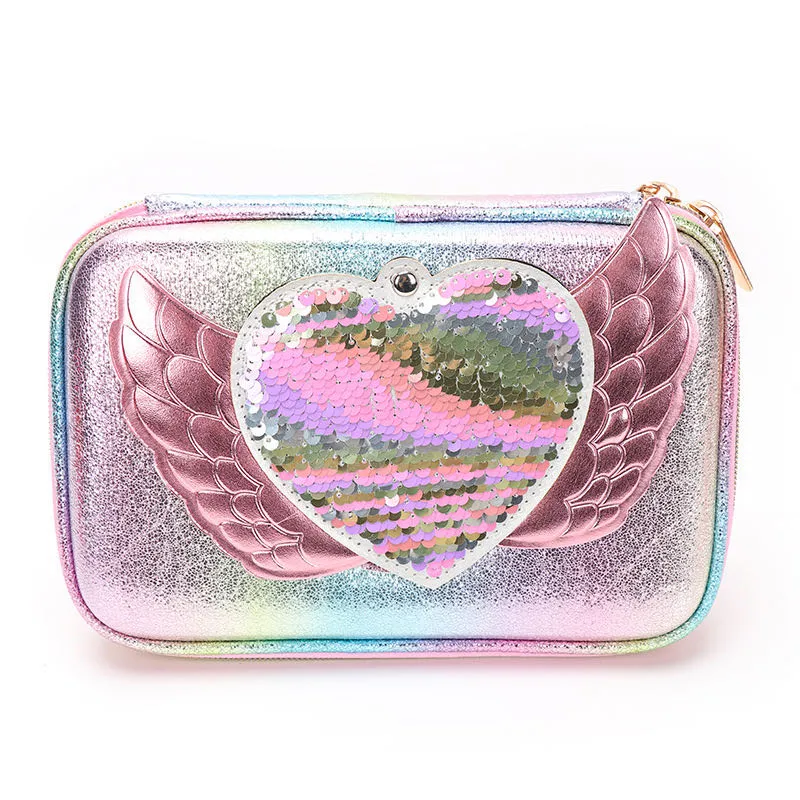 Customized Wholesale EVA Pencil Case, Angel Wings Mirror Stationery Box, Large Capacity Pencil Case