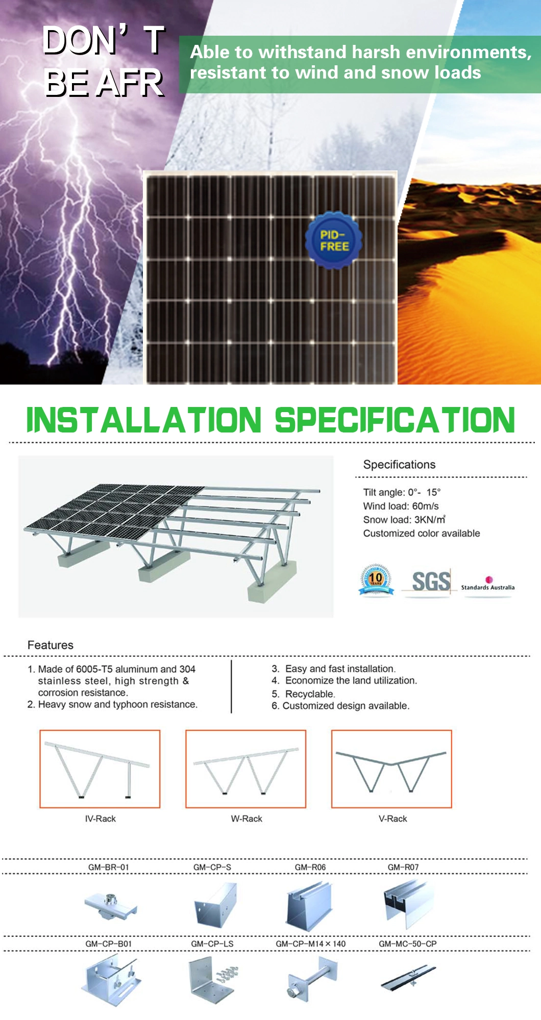 Waterproof System Solar Carport Mounting Structure
