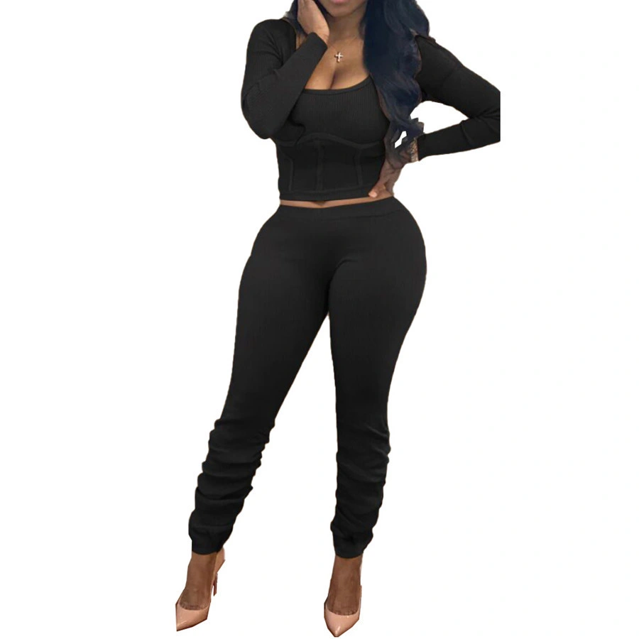 New Commodity Fall Autumn Bodycon Sexy Two Piece Set Tracksuit Women Two Piece Sets Stack Pants