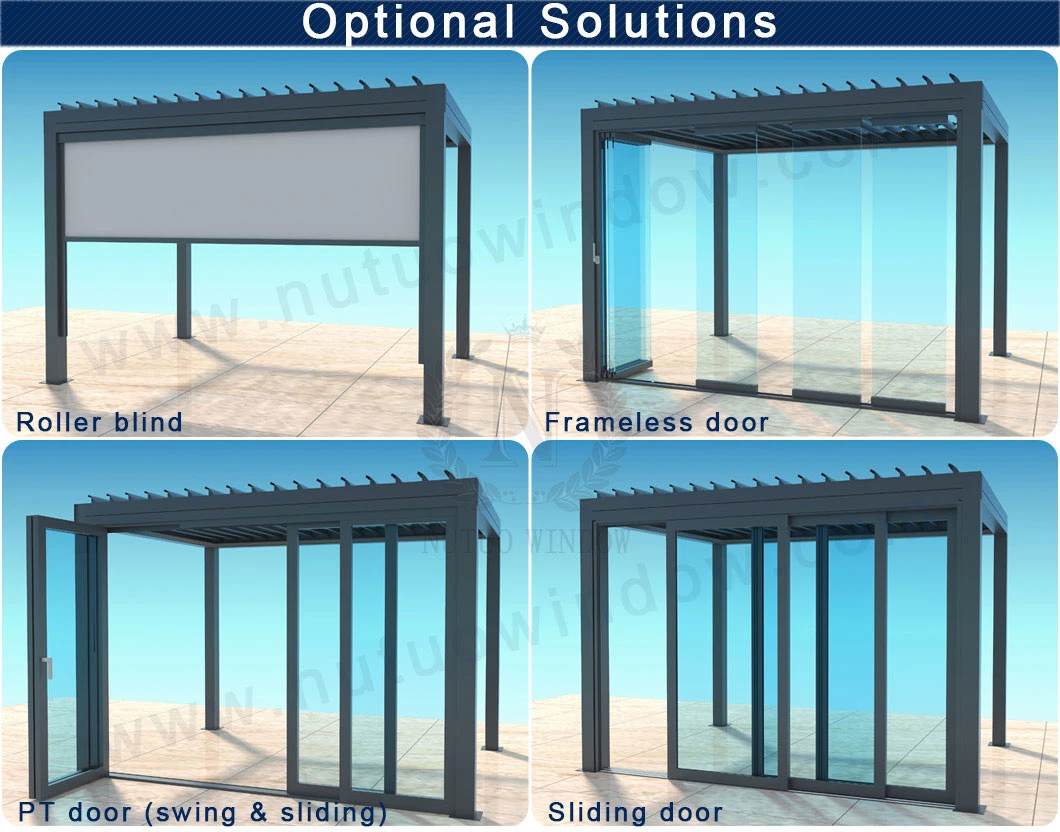 Waterproof PVDF Coating Free-Standing Aluminum Tilting Pergola for Garden