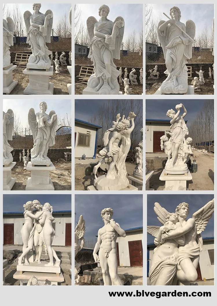 Outdoor Garden Decoration Life Size Angel with Flowers in Reconstituted White Marble Statue Mfsb-32