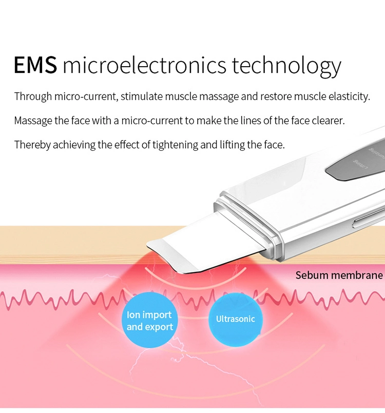 Ultrasonic Ion Skin Scrubber - Skin Spatula, Blackhead Remover Pore Cleaner with 4 Modes, Facial Scrubber Spatula, Comedones Extractor for Facial Deep Cleansing