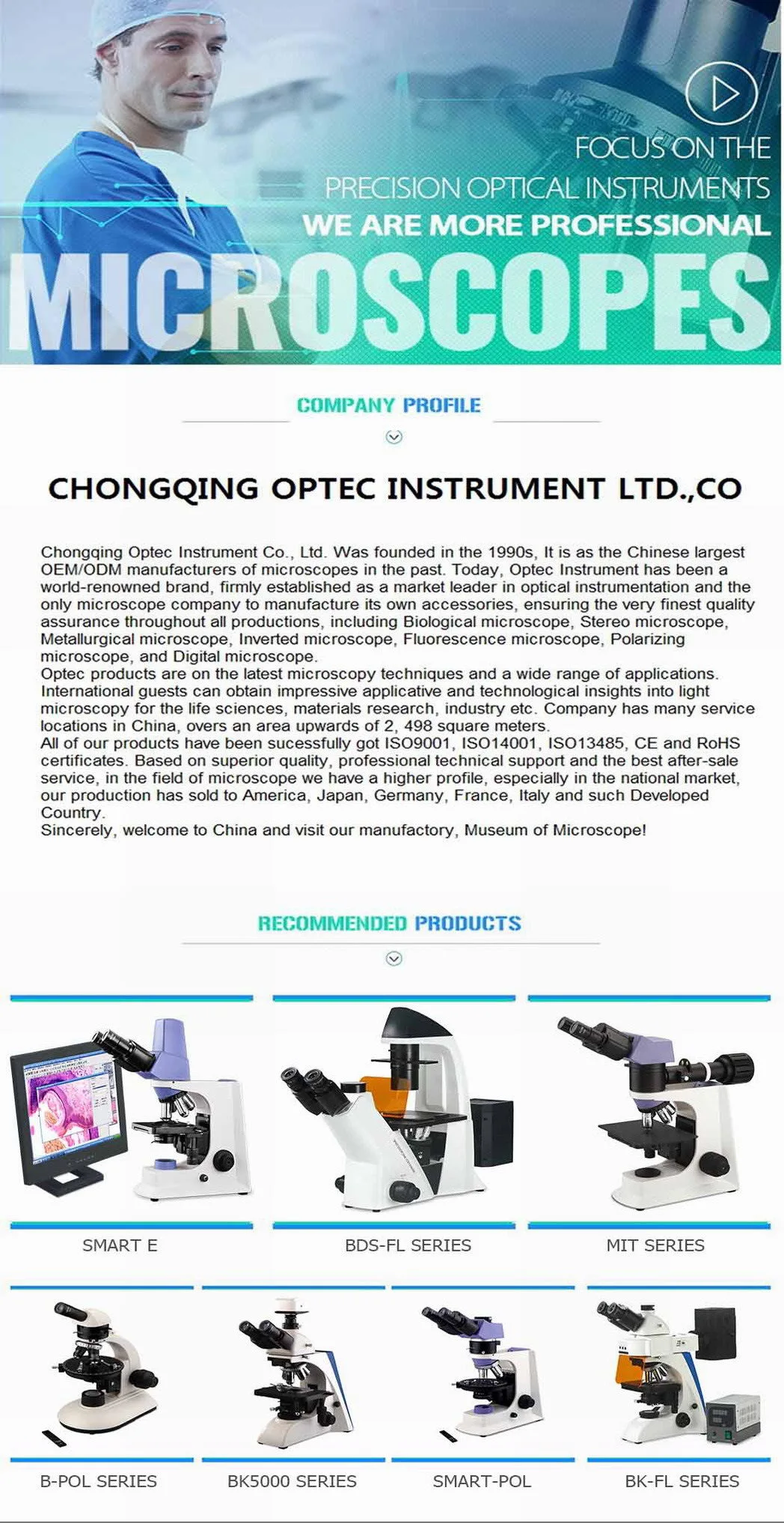 Reflected Trinocular Fluorescence Microscope for Medical Products