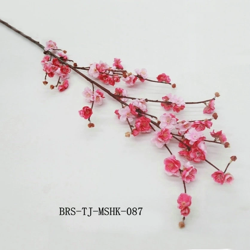 High Simulation Artificial Silk Plum and Cherry Blossom Flower Red Pink Colorful Stem for Home Decoration