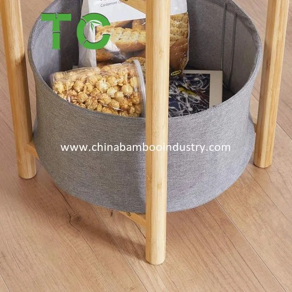 Wholesale Bamboo Round End Table Nightstand with Removable Storage Basket Coffee Table Side Table Sofa Table Bed Table