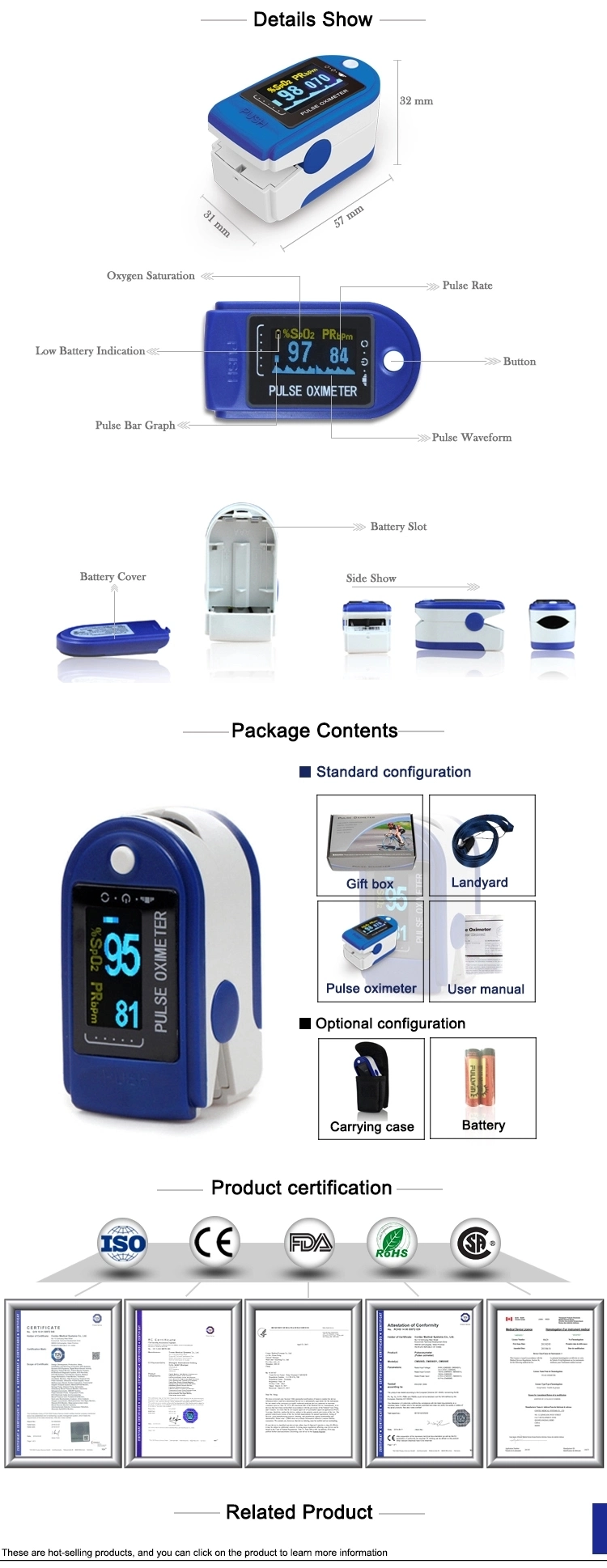 Hot Selling Pediatric Neonatal Medical Fingertip Saturation SpO2 Blood Oxygen Meter Pulse Oximeter