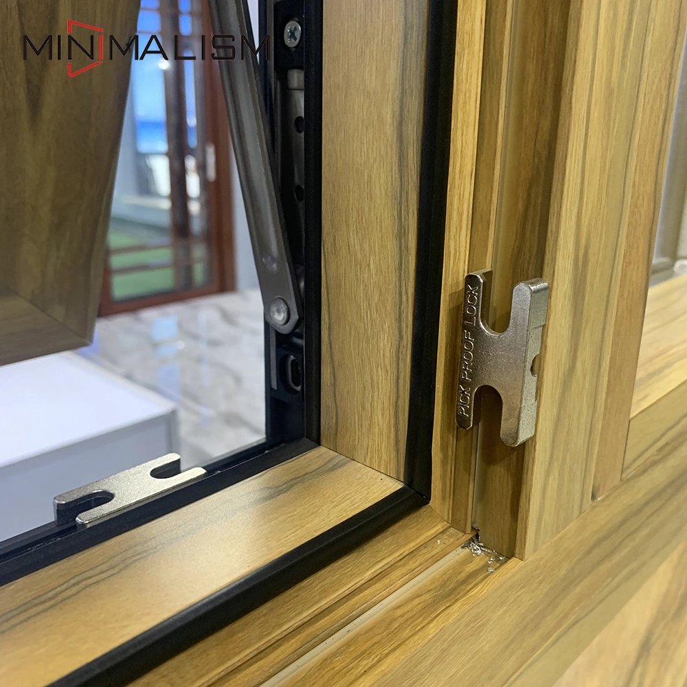 Wooden Color Aluminium Frame Arch Decoration Window with Mosquito Net
