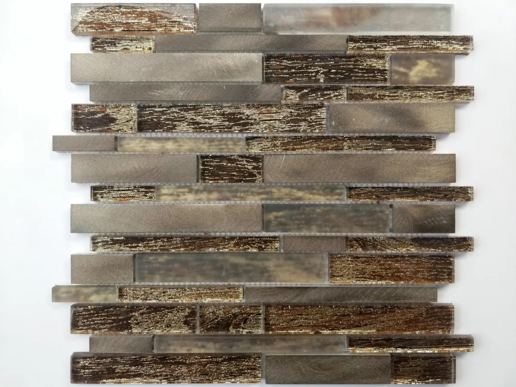 New Colorful Golden Brown Line Aluminum Frosting Glass Mosaic, Mosaic Tile, Indoor Home Decor, Gys-1107