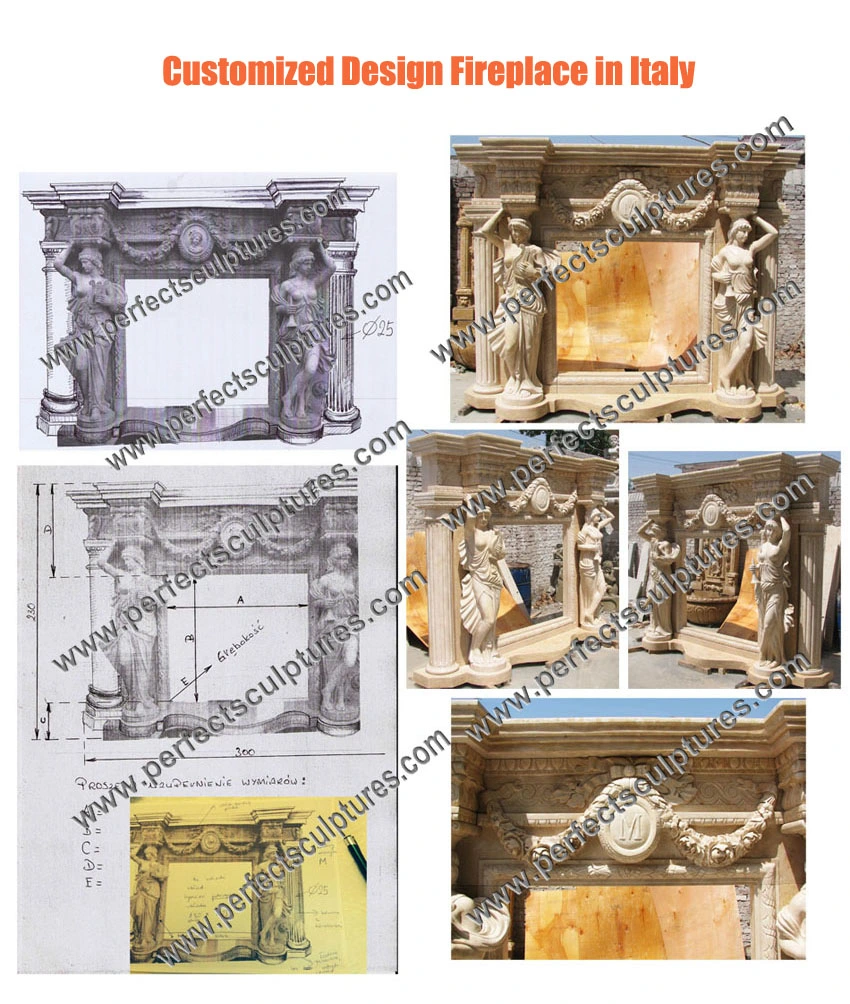 Flower Carving Stone White Marble Fireplace Mantel with Column (QY-LS344)