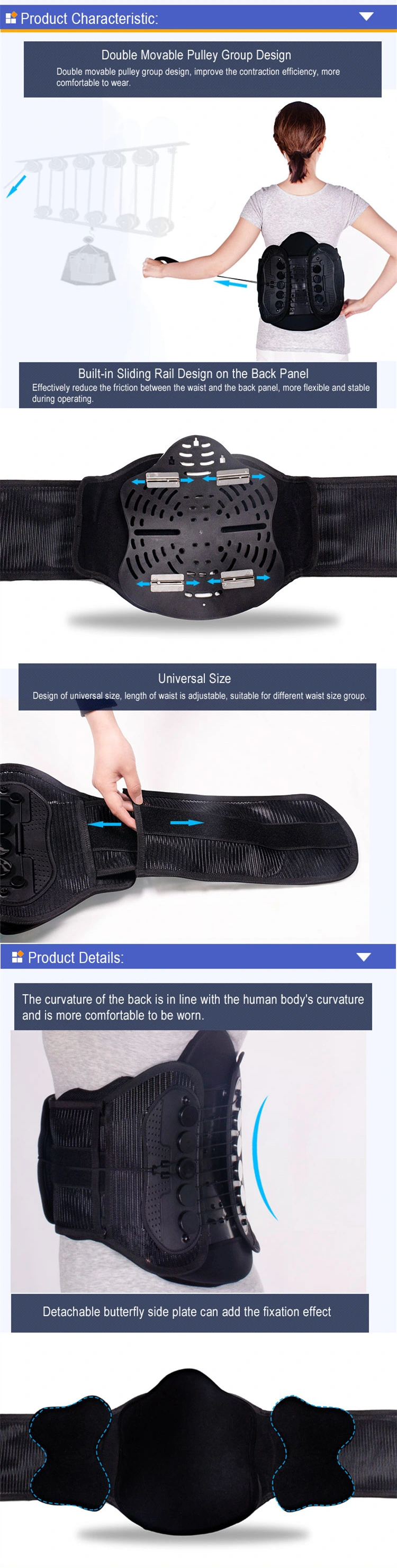 Low Pull Lumbar Brace Back Support with Adjustable Abdominal Compression for Waist Pain Relief