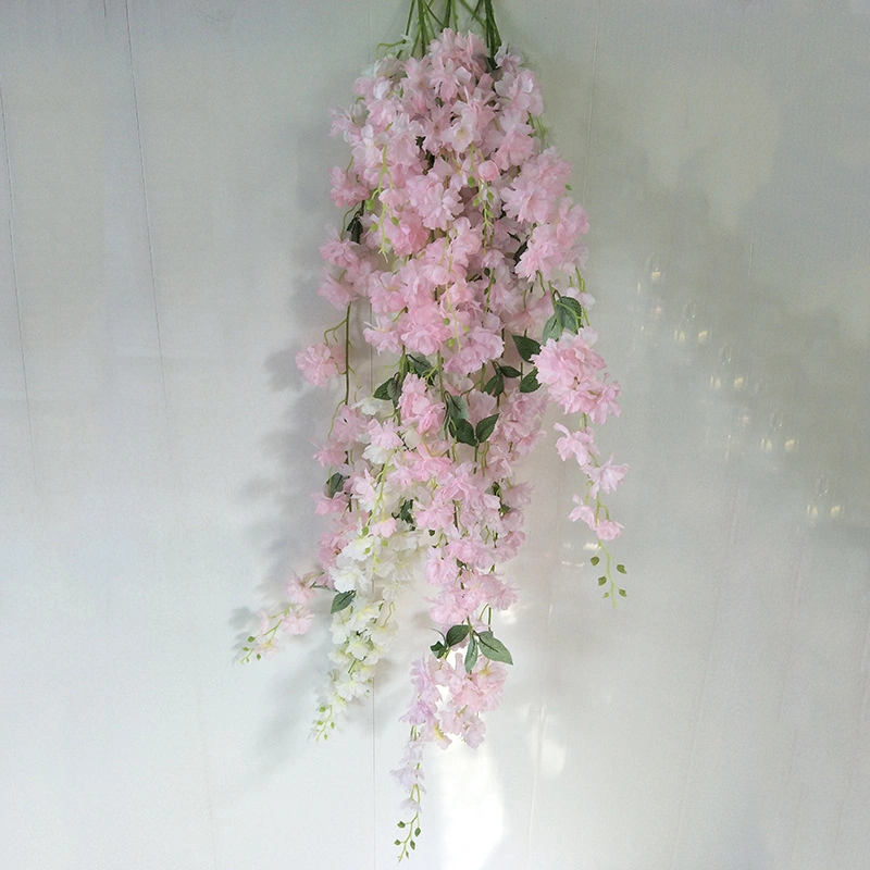 Indoor Wedding Holiday Decoration Silk Cherry Blossom Plastic Artificial Flowers Vine