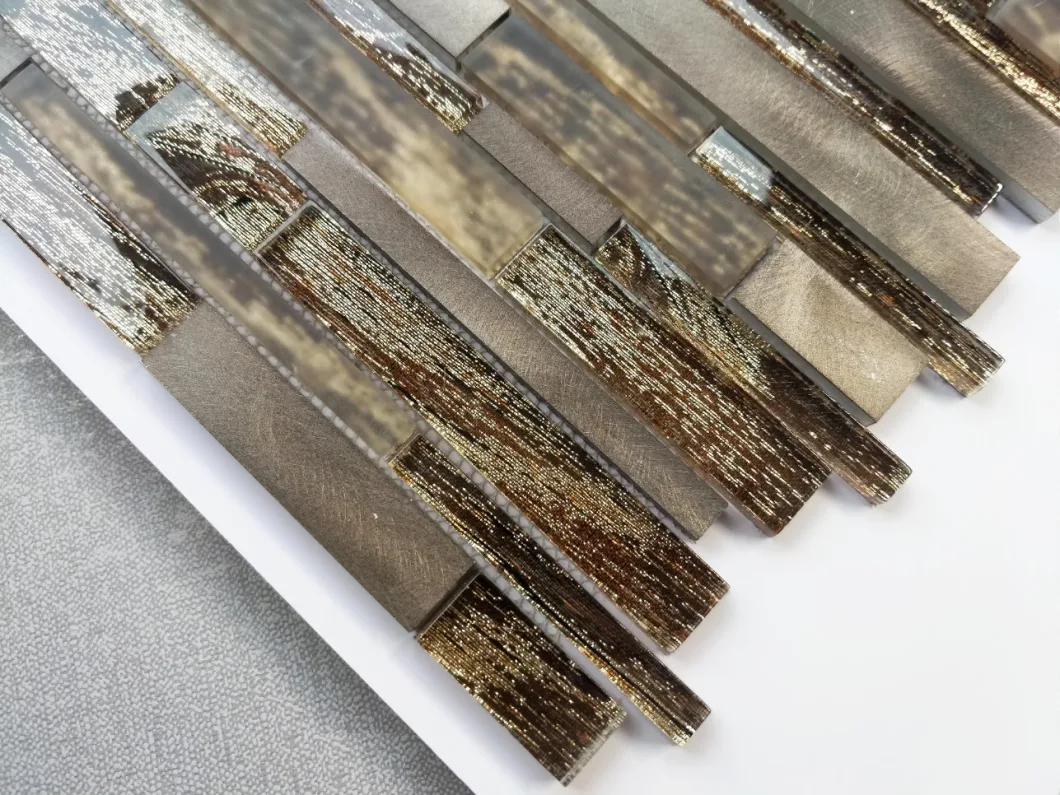 New Colorful Golden Brown Line Aluminum Frosting Glass Mosaic, Mosaic Tile, Indoor Home Decor, Gys-1107