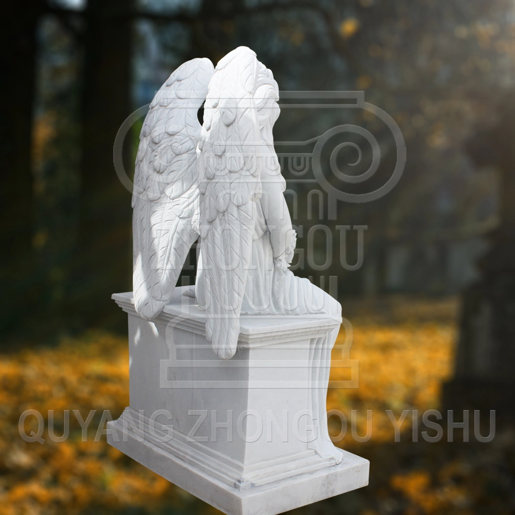 Garden Decoration Monument White Marble Stone Beautiful Angel Statue Sculpture