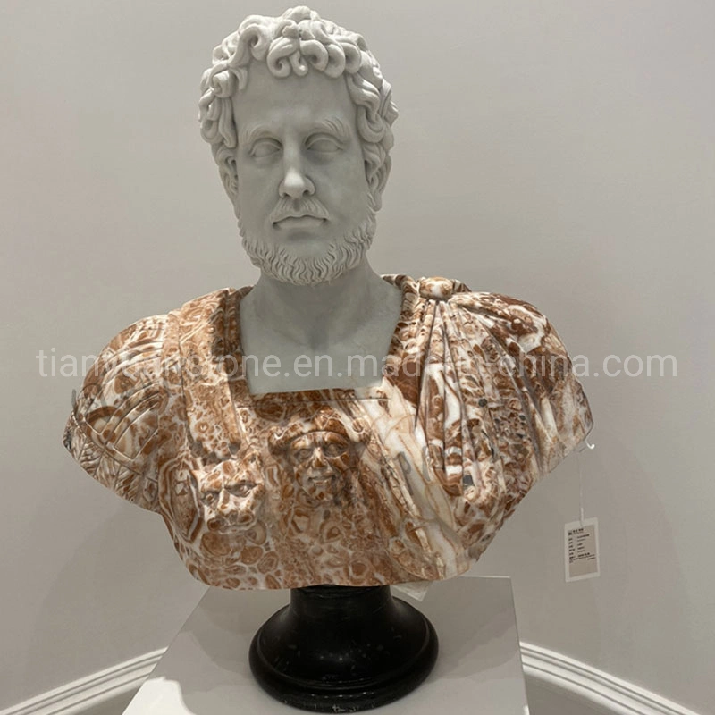 Indoor Carved Roman Stone Soldier Head Statue Marble Carving Warrior Bust Sculpture