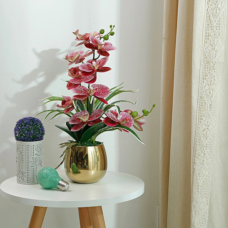 High Simulation Real Touch Orchids Artificial Silk Orchid Flower Potted White Flower Arrangement