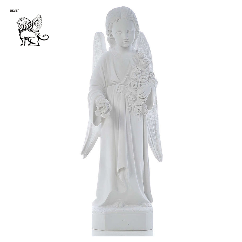Outdoor Garden Decoration Life Size Angel with Flowers in Reconstituted White Marble Statue Mfsb-32