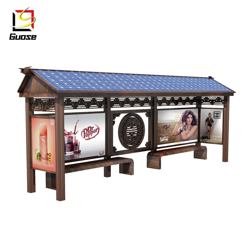 Solar Bus Stop with Bench Bus LED Display Outdoor Shelter Platform Passenger Waiting for Shed