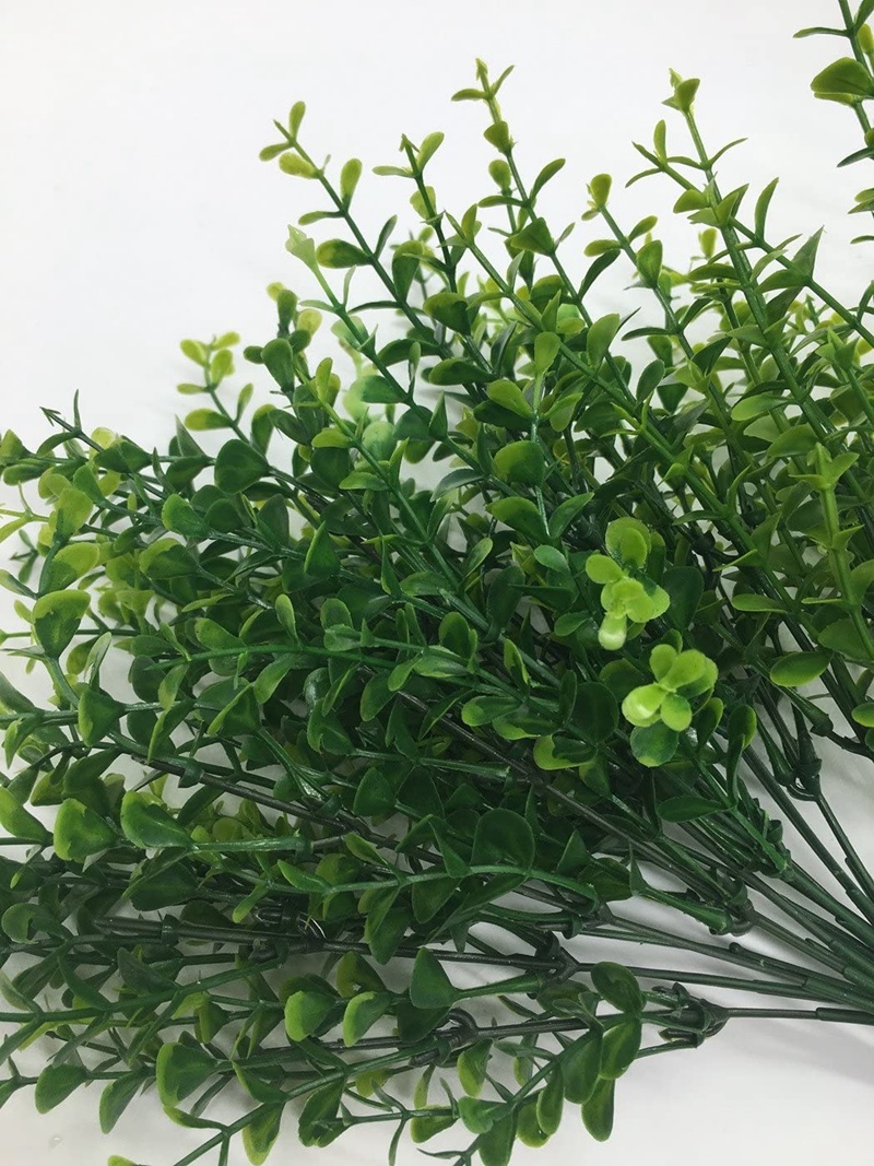 Artificial Boxwood (Pack of 4), Artificial Farmhouse Greenery Boxwood Stems Fake Plants and Greenery Springs for Home, Garden, Office, Patio, Wedding Decoration