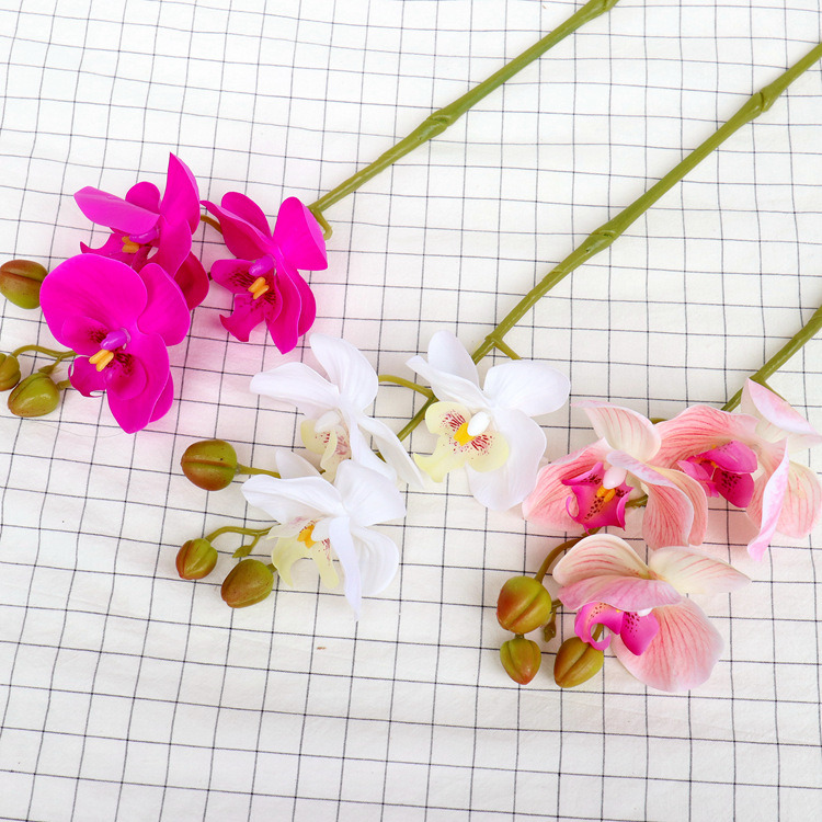 3 Heads Artificial Butterfly Orchid Real Touch Phalaenopsis Orchid