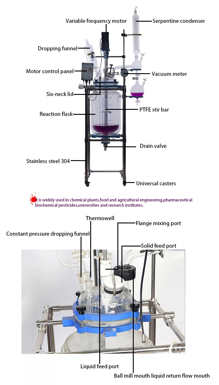 100L Double Layer Jacket Chemical Reactor, Glass Reactor