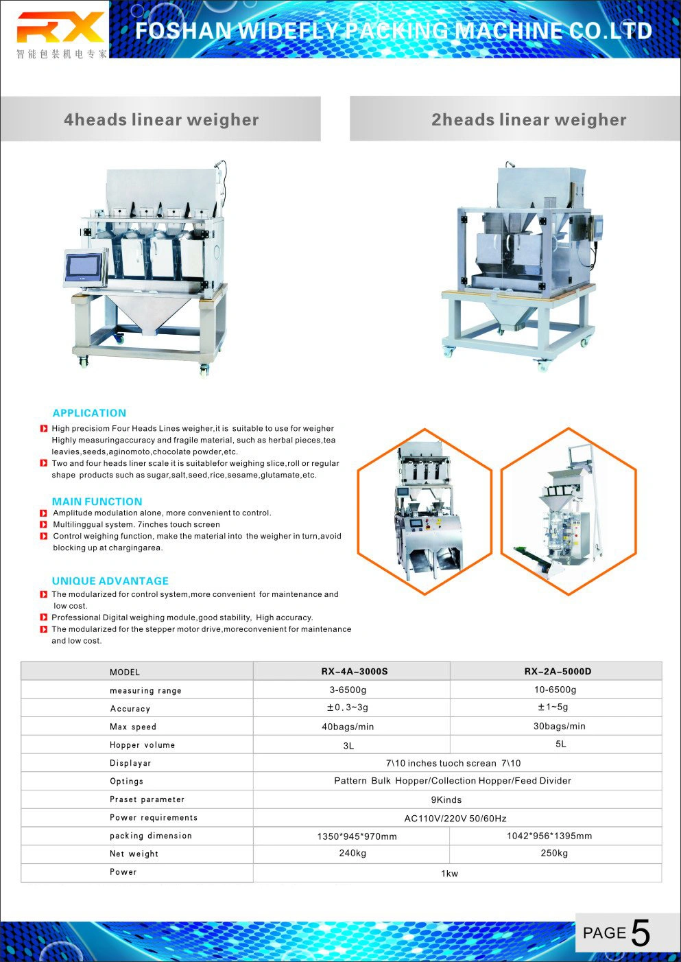 2 Heads 5000ml Linear Weigher for Packing Rice