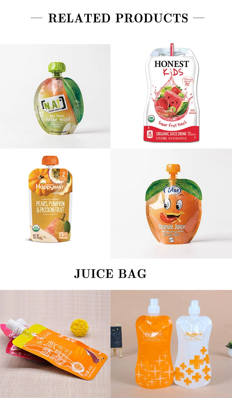 Spout Top Aluminum Foil Liquid Bag Custom Printed Metalized Stand up Pouch with Spout Standing Juice Spout Bags