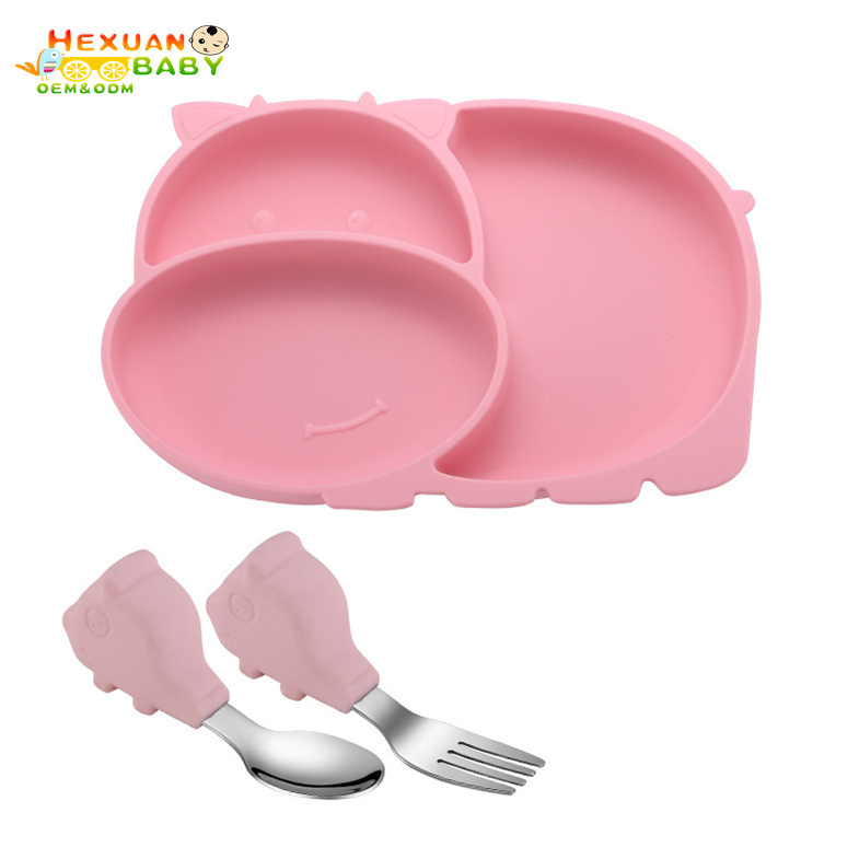 Kids Learning Self-Eating Plates Baby Feeding Children Tableware Set Silicone Tableware Children's Tableware
