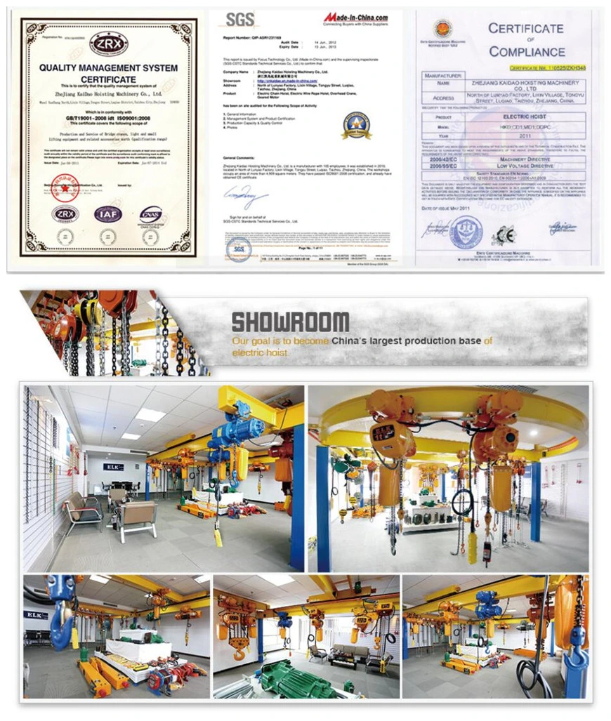1.5ton Electric Chain Hoist with Manual Trolley for Crane Hoist