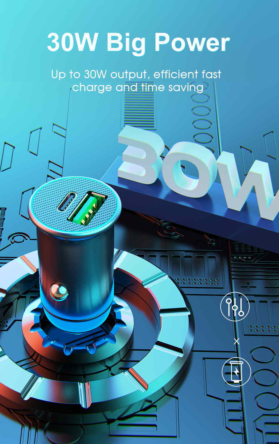 Tongyinhai Universal Mini 30W Quick Charge Wireless USB C Car Charger Mobile Phone Accessories