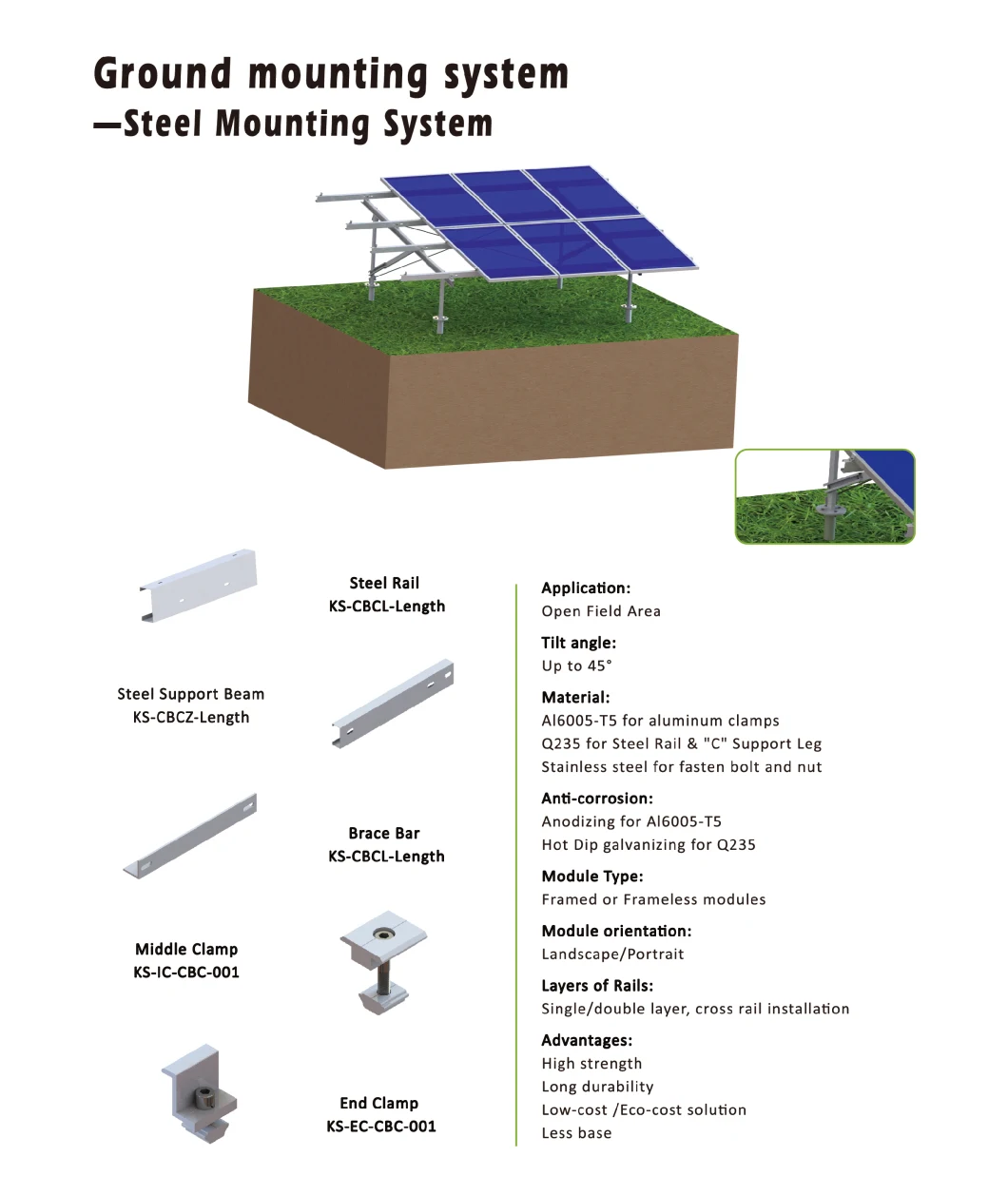 Steel Ground Mounting System Complete with Aluminum Structure Ramming Installation Popular Sale in The World