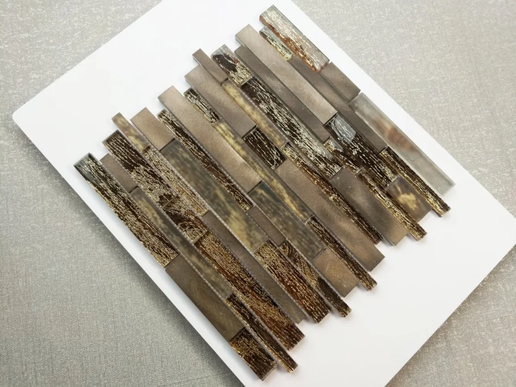New Colorful Golden Brown Line Aluminum Frosting Glass Mosaic, Mosaic Tile, Indoor Home Decor, Gys-1107