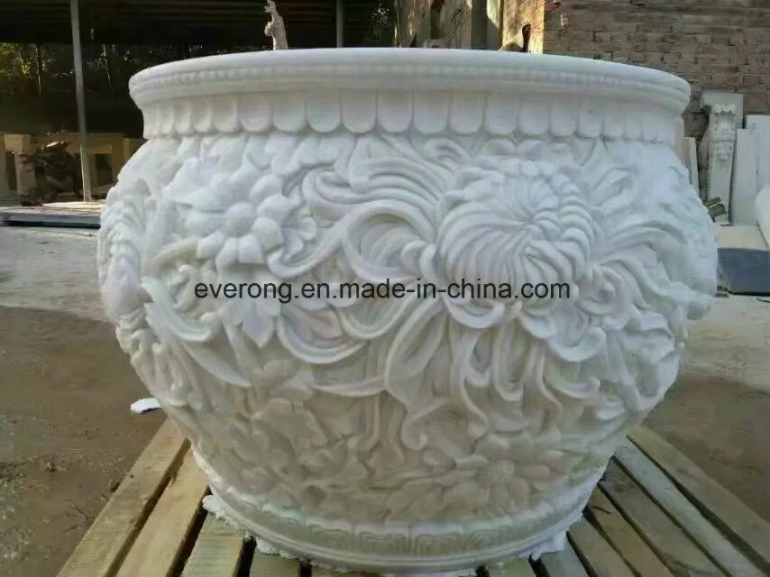 Stand Large Stone Marble Flower Pot Carving with Column Pillar Design for Outdoor Garden Deorative