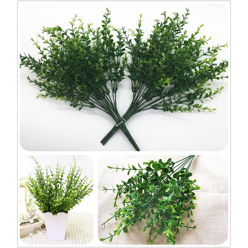 Artificial Boxwood (Pack of 4), Artificial Farmhouse Greenery Boxwood Stems Fake Plants and Greenery Springs for Home, Garden, Office, Patio, Wedding Decoration