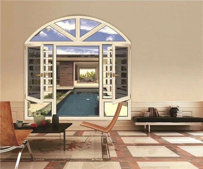 White French Round Top Casement Window Arch Glass Window Aluminum Fixed Half Round Arch Window with Grid