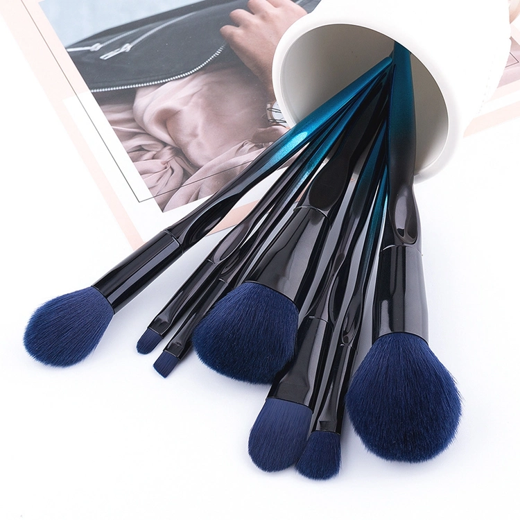 7PCS Classic Color Change Cosmetics Brushes Beginner Makeup Tool Cosmetics Brush Set Blue and Black Makeup Brushes