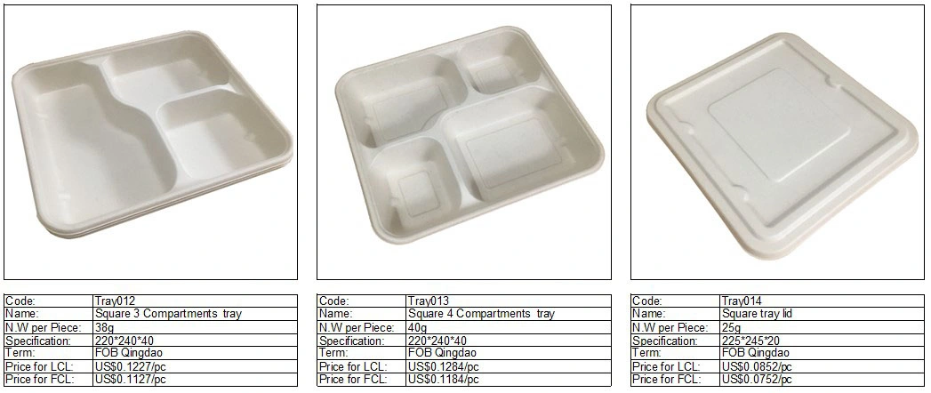 Many Sizes100% Natural Biodegradable Compostable Wheat Straw Fiber, Bagasse Tray