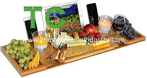 Natural Bamboo Bathtub Shelf Bathtub Shelf Multi-Function Rack Luxury Bamboo Bathtub Caddy Bathtub Tray