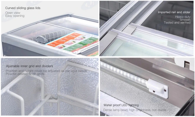 New Style Supermarket Sliding Door Chest Deep Commercial Island Freezer