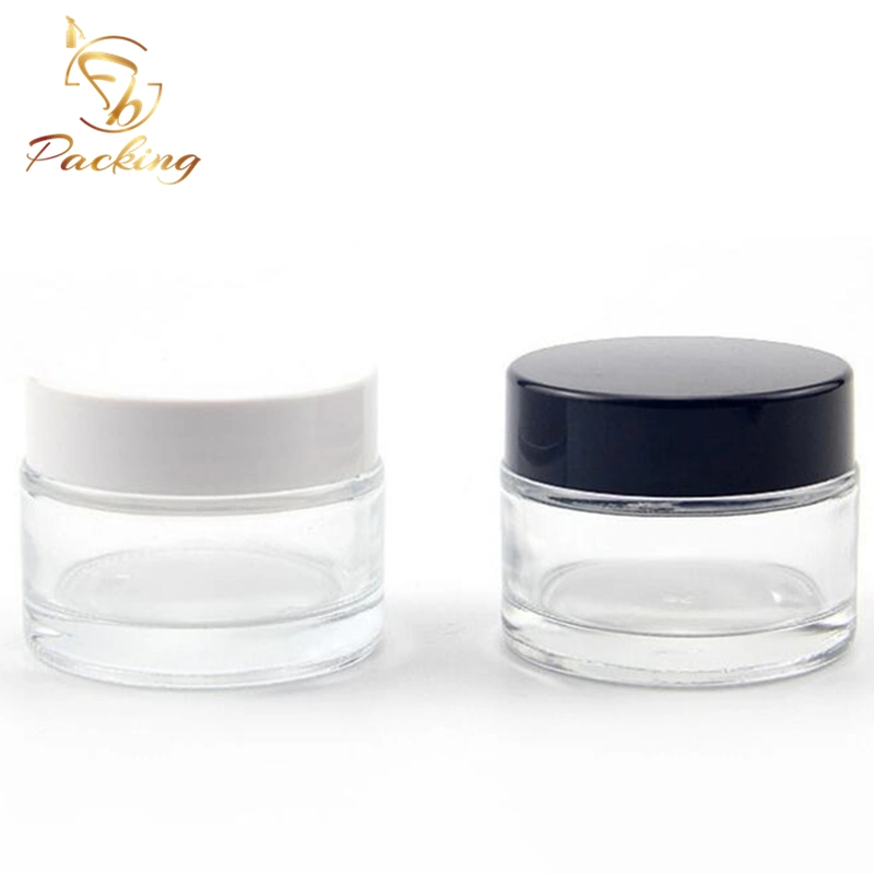 Glass Container 30g 50g Clear Cosmetic Glass Cream Jar with Plastic White Cap for Facial Cream