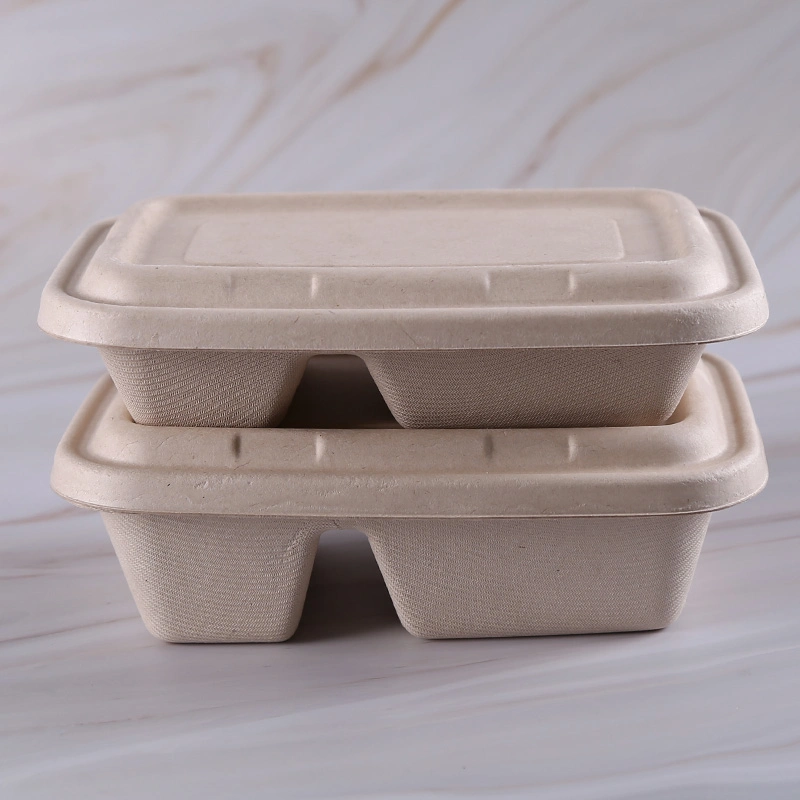 Biodegradable Wholesale Natural Wheat Straw Pulp Double Compartments Food Container