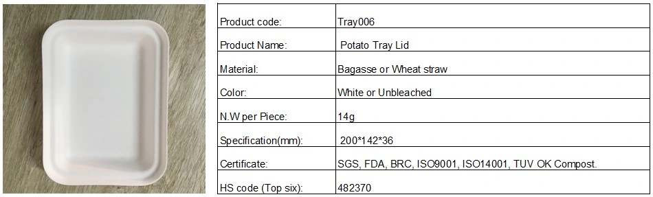 Bagasse or Wheat Straw Biodegradable Potato Tray with Lid