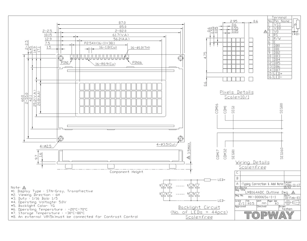 16X4 Character LCD Display Module