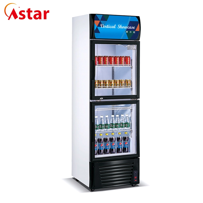 Supermarket Two Shelves Double Doors Commercial Beverage Refrigerator