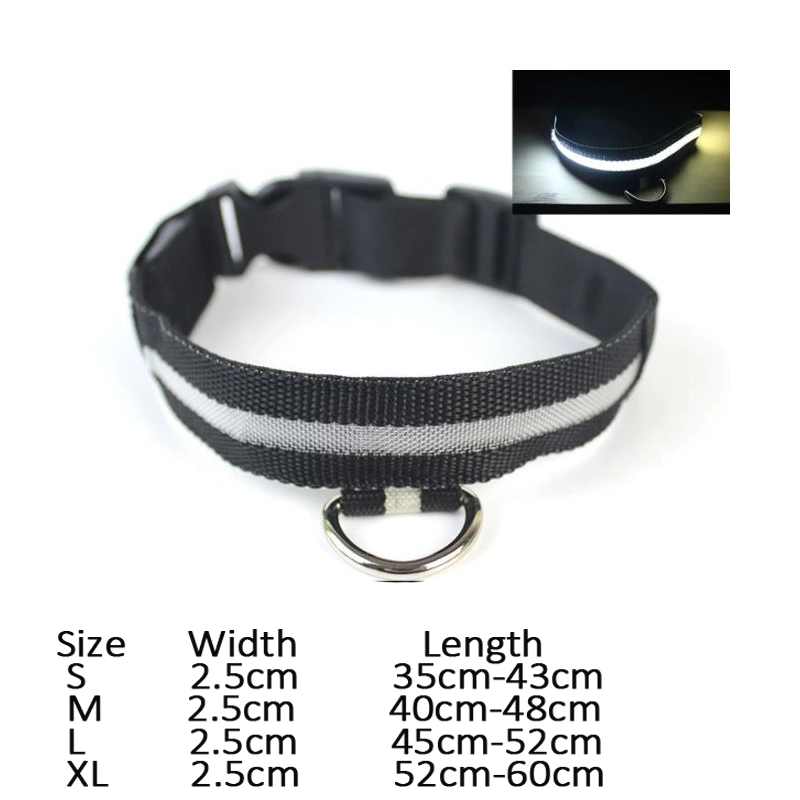 Adjustable Necklace Safety Nylon LED Glowing Dog Collar for Pet Dogs