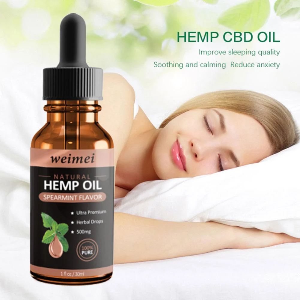 30ml Organic Hemp Oil Massage Essential Oil for Body Stress Relieve 500mg Hemp Extract Drops Improve Sleep Facial Body Skin Care